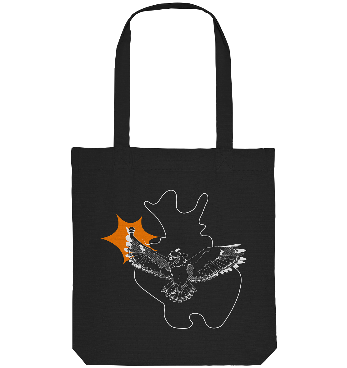 Ein Baumwoll-Tragetausche Slam OWL mit Logo & Eule - dunkel | Poetry Slam von Artbookings/Shirtigo, perfekt, um Ihr Notizbuch und Ihren Stift zum nächsten Poetry Slam-Event mitzunehmen oder Slam OWL in Ostwestfalen-Lippe zu repräsentieren.