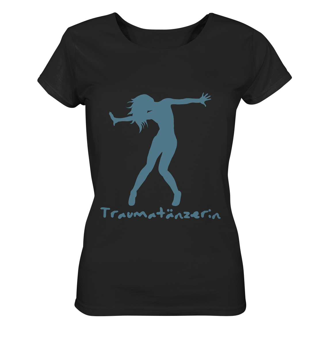 Ein Artbookings/Shirtigo Damen Traumatänzerin - T-Shirt mit einer Frau in einem blauen T-Shirt.