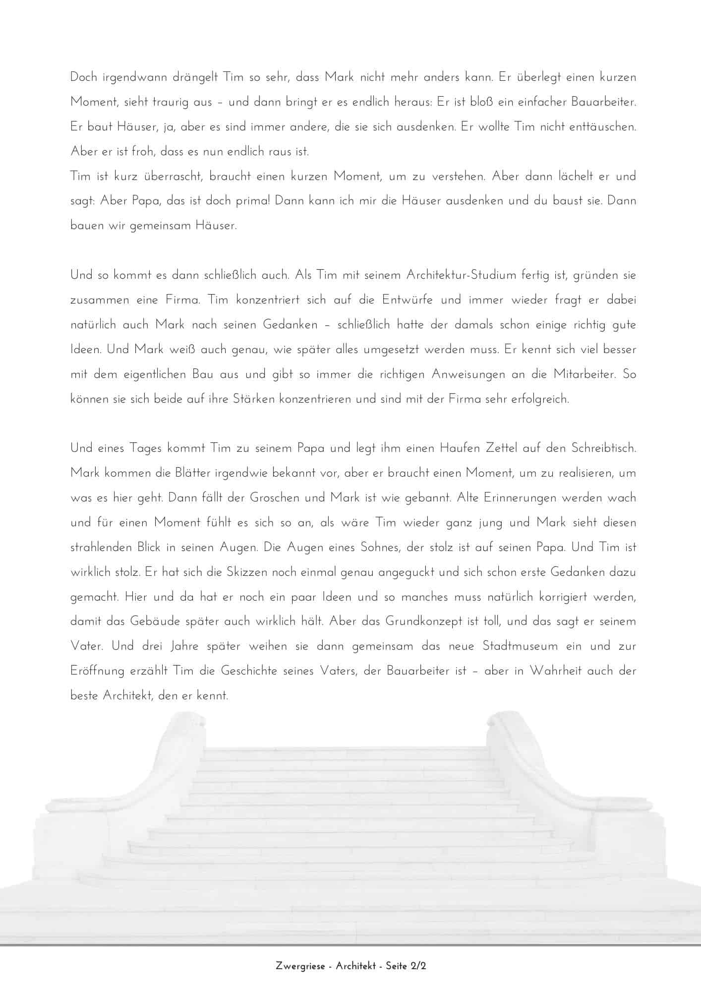Eine weiße Seite mit einem Zwergriese - Architekt | Poetry-Slam-Text zum Verschenken im Hintergrund, erstellt von Artbookings, featuring kunstwerke.
