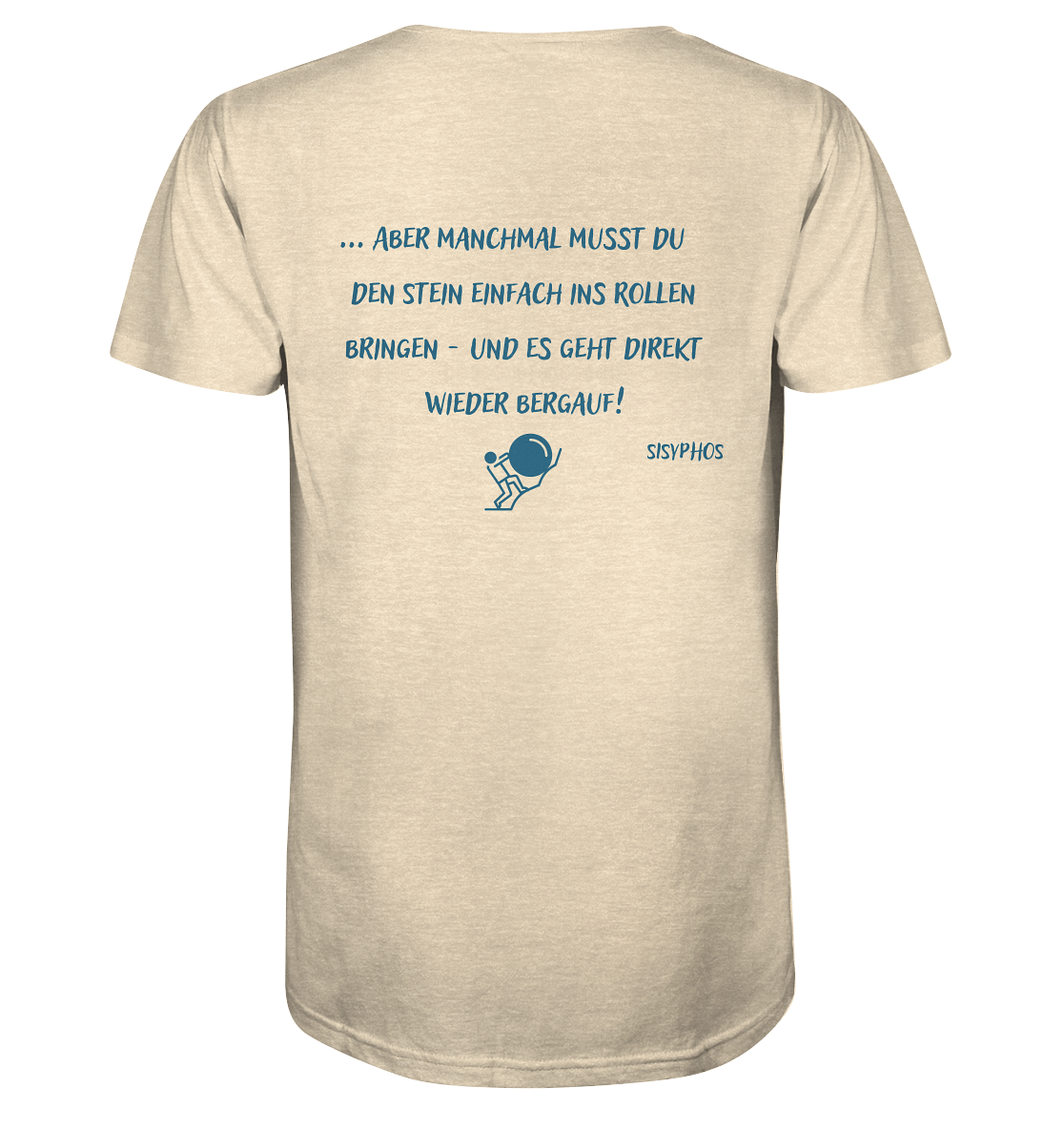 Ein beiges T-Shirt von Artbookings mit einem Zitat und einem Kunstdruck.