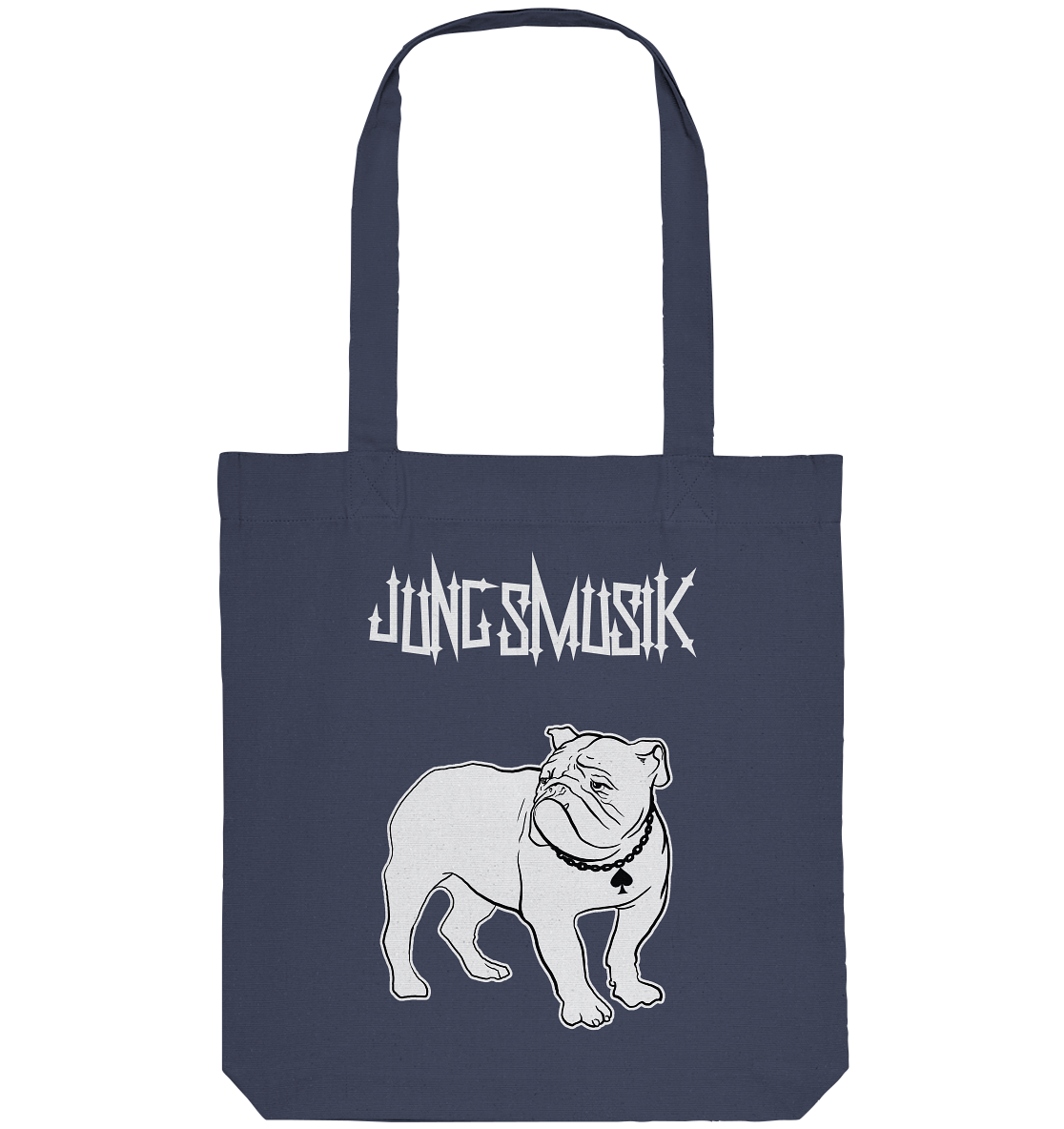 Eine Poetry-Slam-Einkaufstasche von Micha-El Goehre mit Bulldogge-Lemmy-Kunstwerk von Artbookings/Shirtigo.
