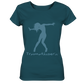 An Artbookings/Shirtigo Traumatänzerin - T-Shirt mit Spruch im Female Cut | Psychische Gesundheit mit der Silhouette einer Frau in einem blauen T-Shirt.