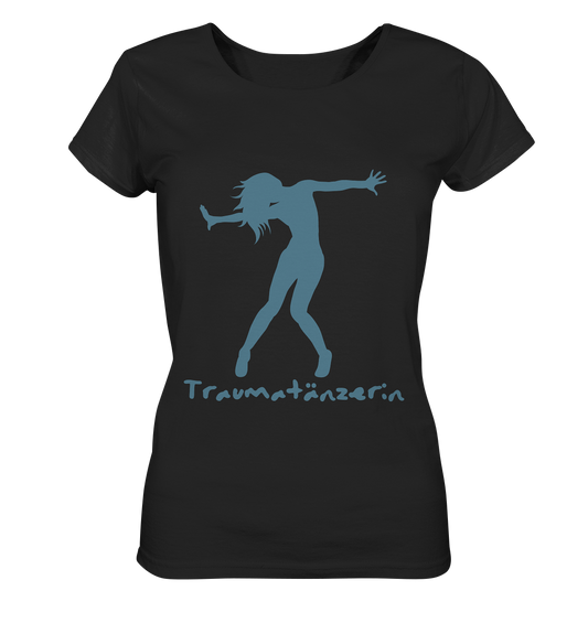 Ein Artbookings/Shirtigo Damen Traumatänzerin - T-Shirt mit einer Frau in einem blauen T-Shirt.