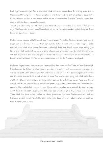 Eine weiße Seite mit einem Zwergriese - Architekt | Poetry-Slam-Text zum Verschenken im Hintergrund, erstellt von Artbookings, featuring kunstwerke.