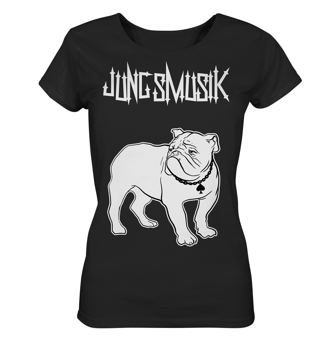 Artbookings - Micha-El Goehre: Jungsmusik - T-Shirt mit Bulldogge Lemmy - weiblicher Schnitt, Merchandise.
