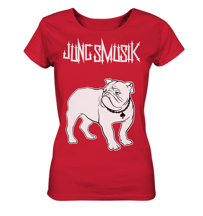 Ein Artbookings-Damen-T-Shirt mit dem Bild eines Micha-El-Goehre-Poetry-Slams – T-Shirt mit Bulldogge Lemmy – weiblicher Schnitt.