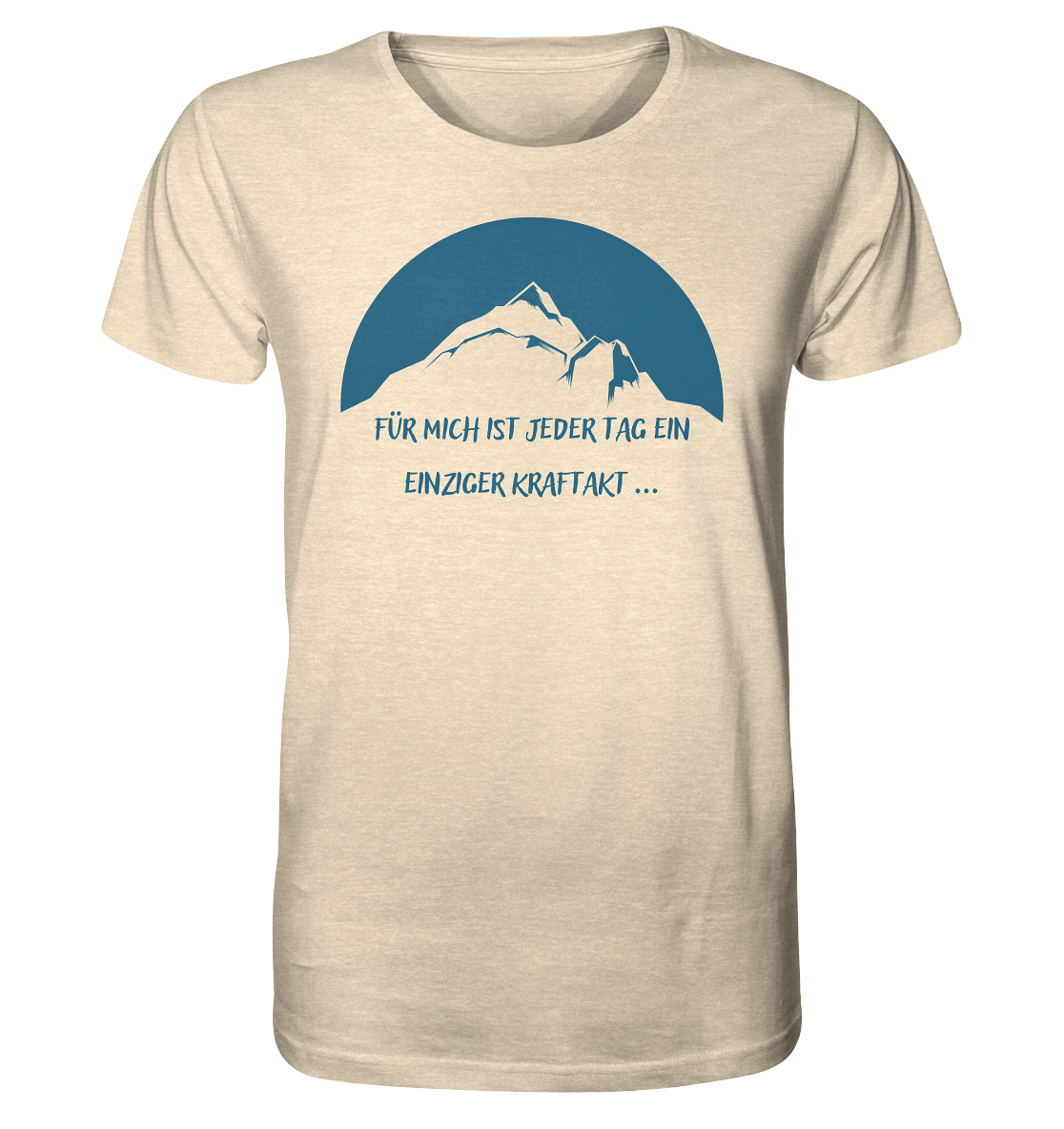 T-Shirt Sisyphos - Kraftakt / Tragik des Lebens - Variante Berg | Das Bio-Shirt mit Kunstdrucken zeigt den Wunsch, Berge zu sehen, ohne jemanden zu kennen.