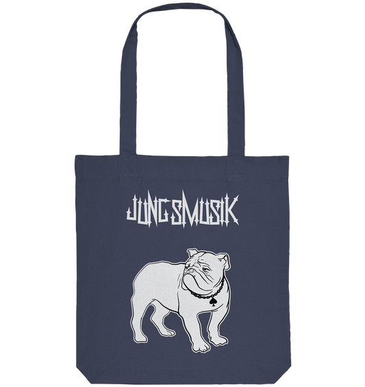 Eine Poetry-Slam-Einkaufstasche von Micha-El Goehre mit Bulldogge-Lemmy-Kunstwerk von Artbookings/Shirtigo.