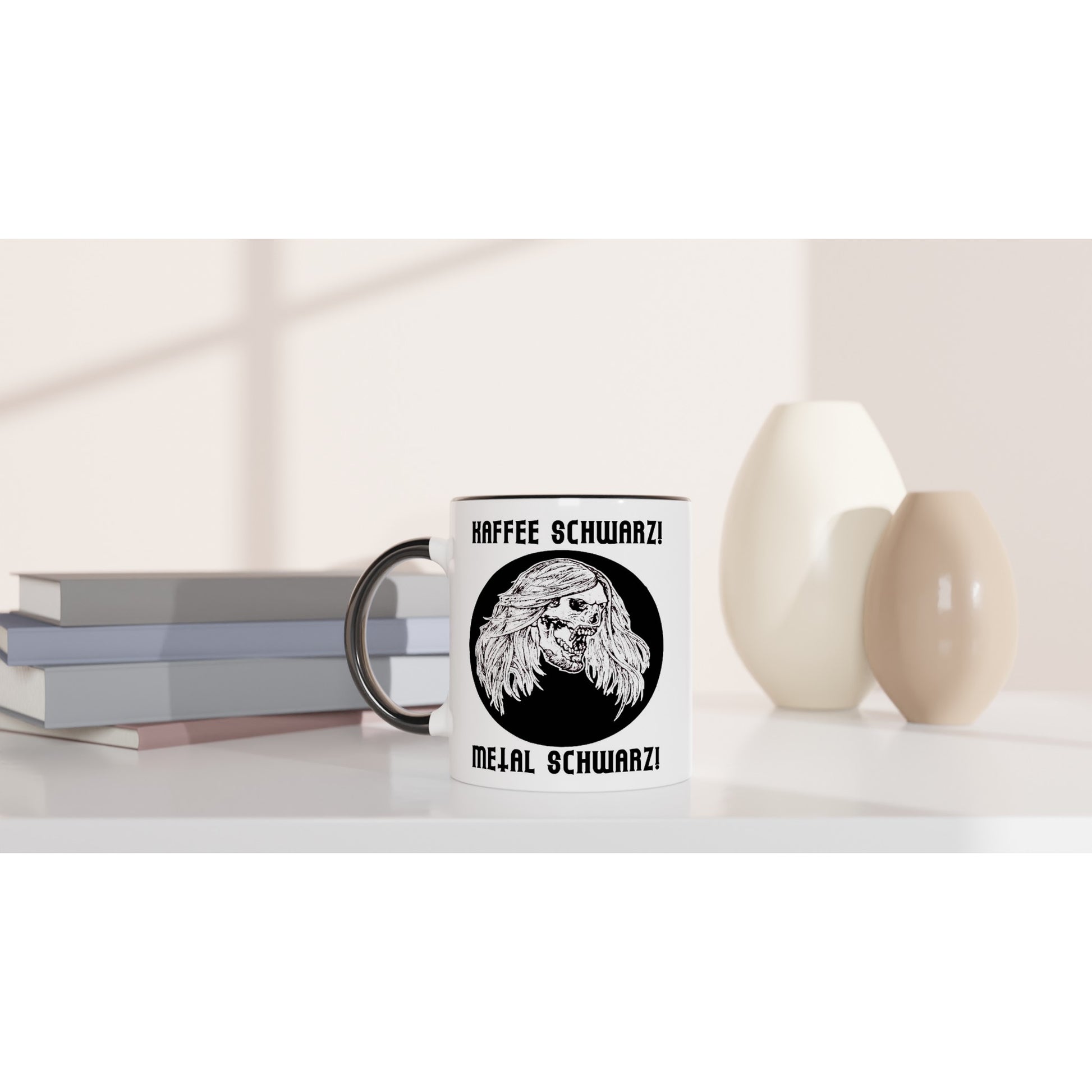 Eine Artbookings/Kunstwerke-Kaffeetasse mit einem Micha-El Goehre - offizielle Fan-Tasse: Kaffee schwarz - Keramik-Design und einem Buch