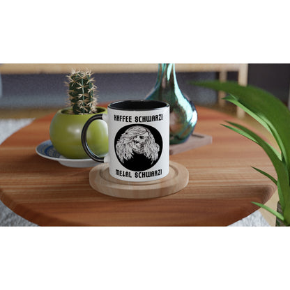 Eine von der Kunst inspirierte Micha-El Goehre - offizielle Fan-Tasse: Kaffee schwarz - Keramik mit einem schwarz-weißen Bild eines Hundes, perfekt für Merchandise.